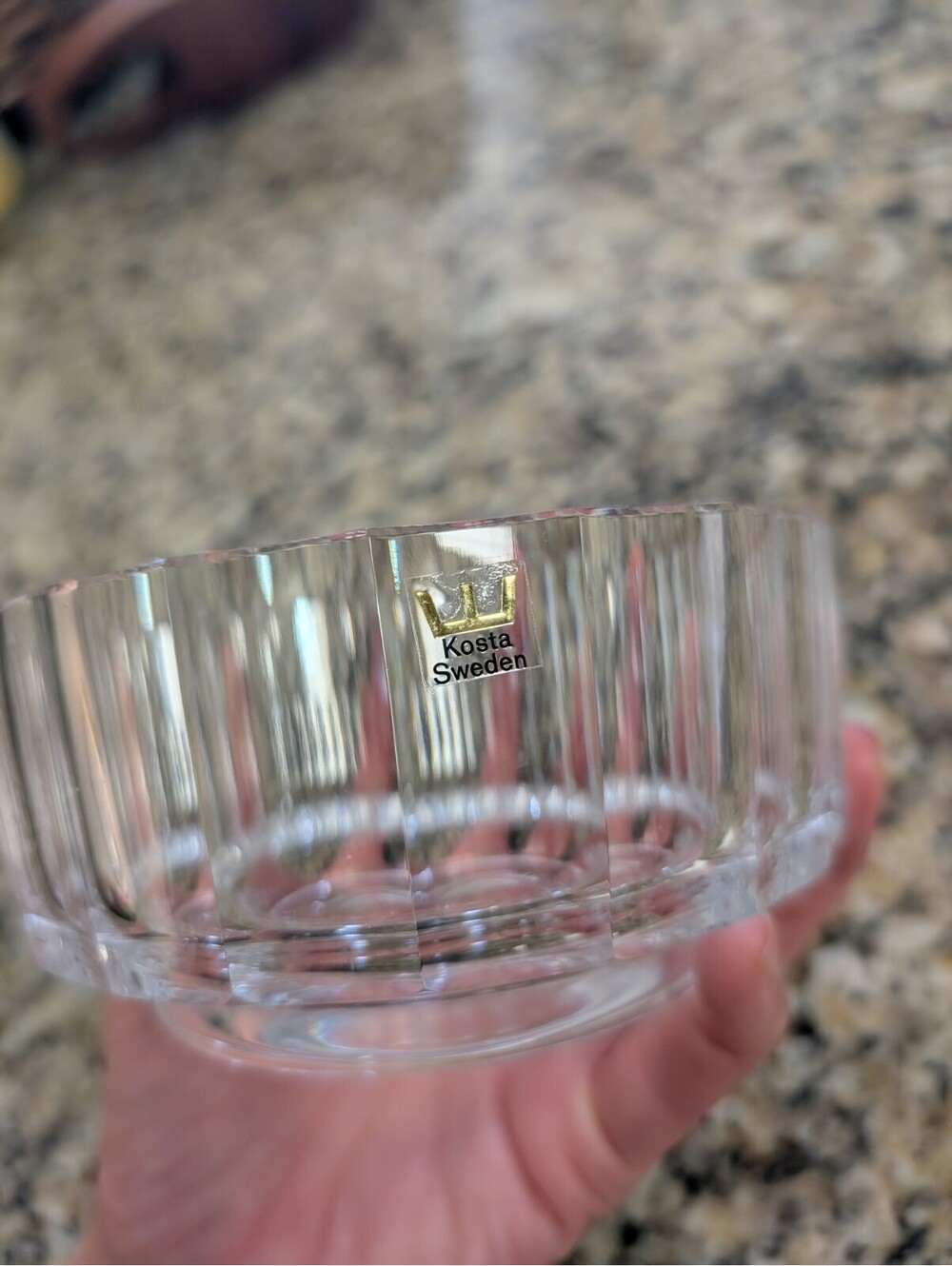Vintage Kosta Boda With Sticker Sweden Olivia Crystal Bowl Signed Ribbed